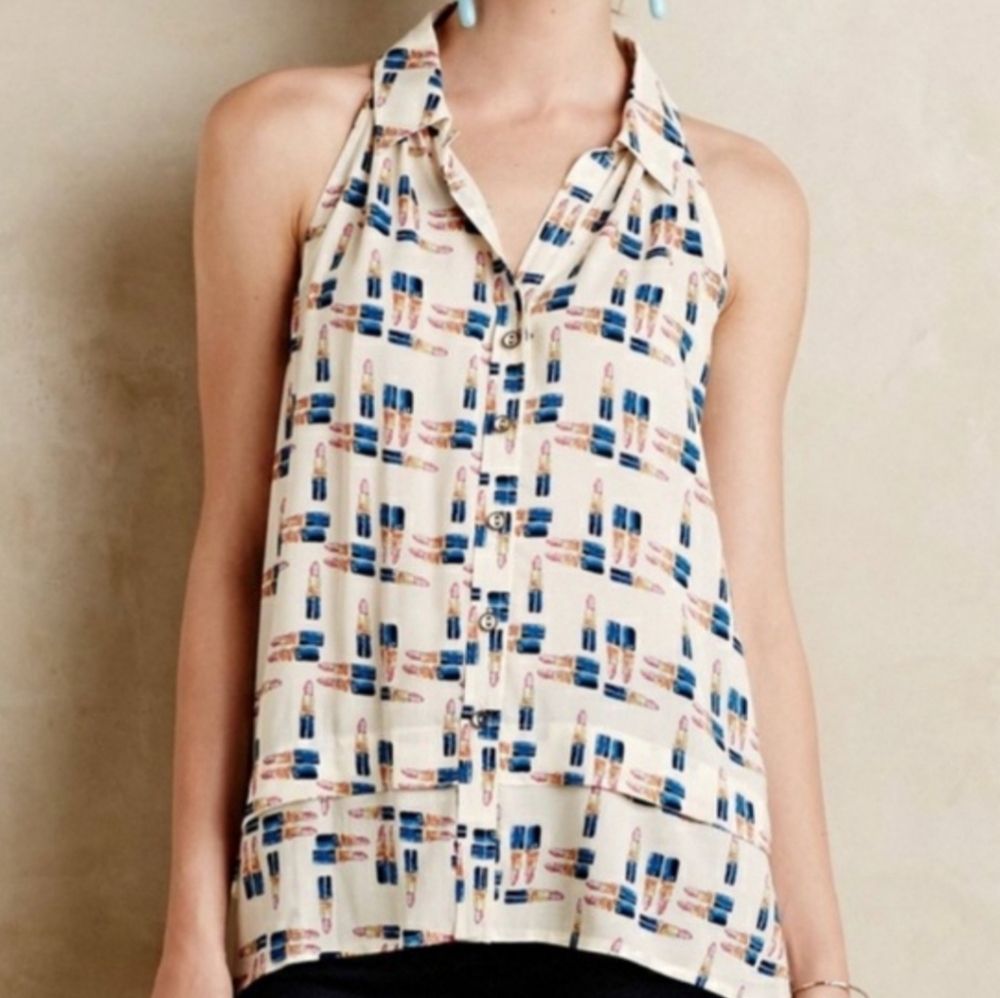 Anthropologie Maeve Lipstick Print Top